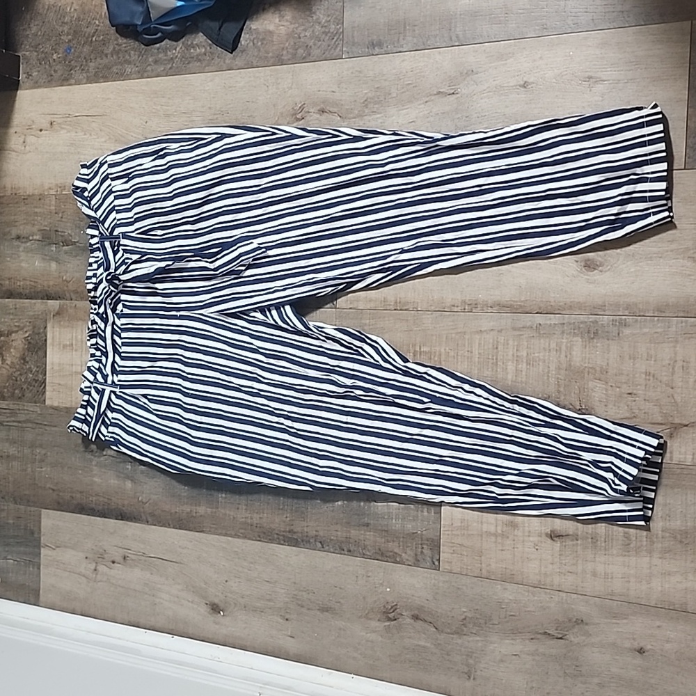 Venus Blue and White Stripes Paper Bag Style Pants Women's 16